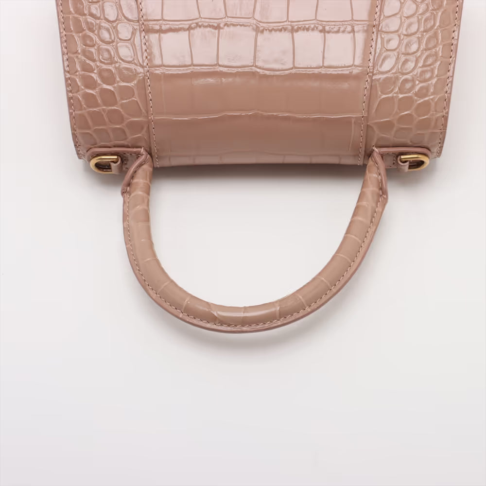 Balenciaga Hourglass Mock Croc Two-Way Handbag Beige