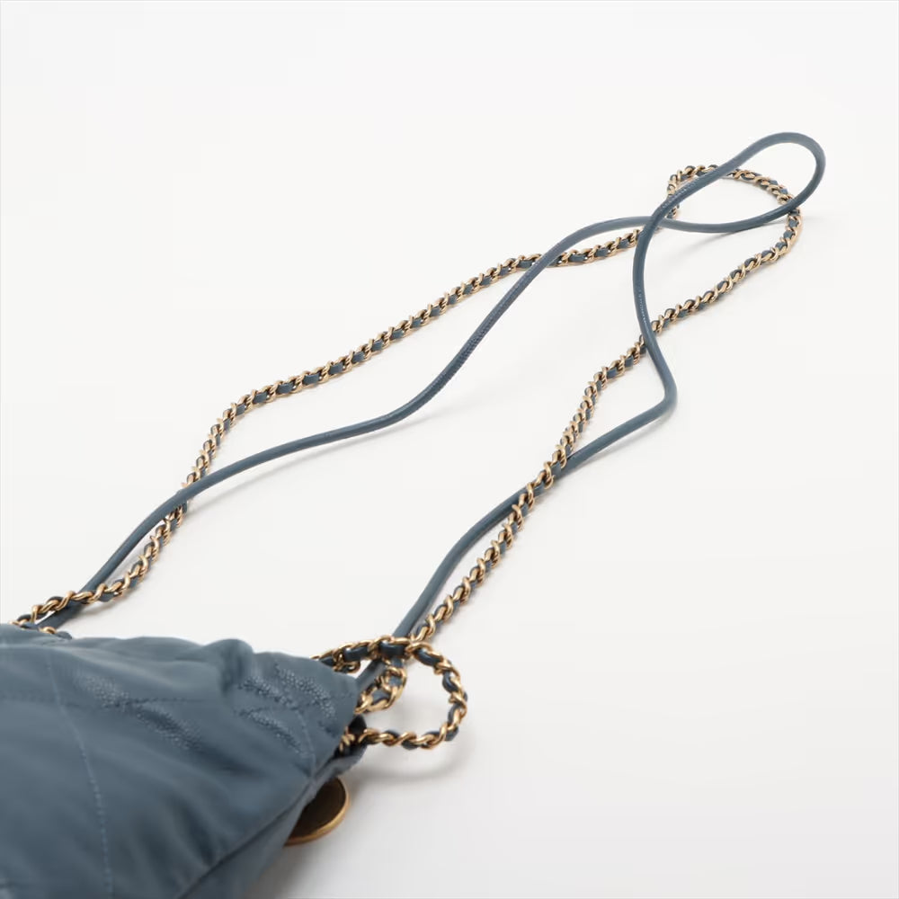 Chanel 22 Mini Caviar Skin Chain Shoulder Bag Blue