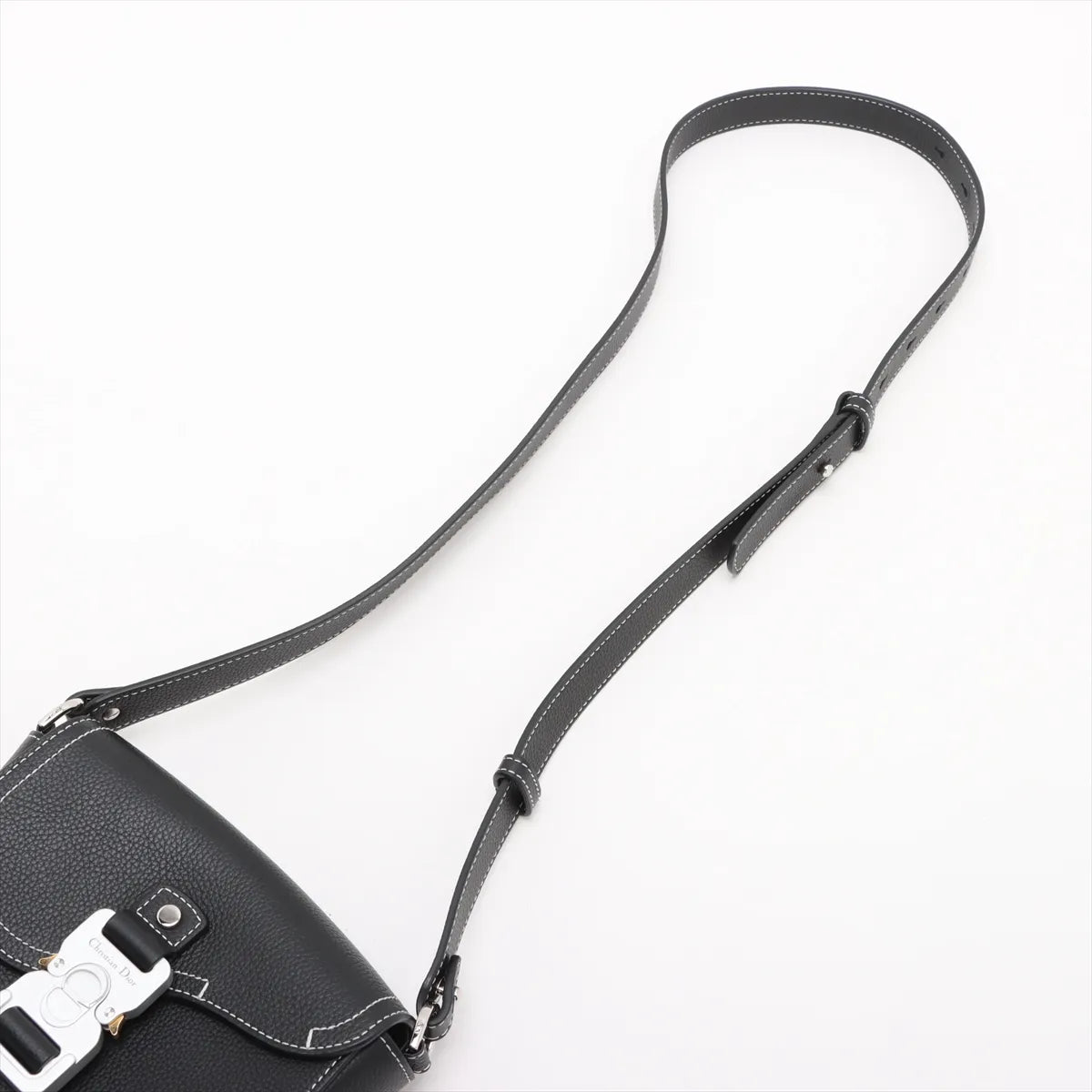 Christian Dior Saddle Leather Shoulder Bag Navy Blue