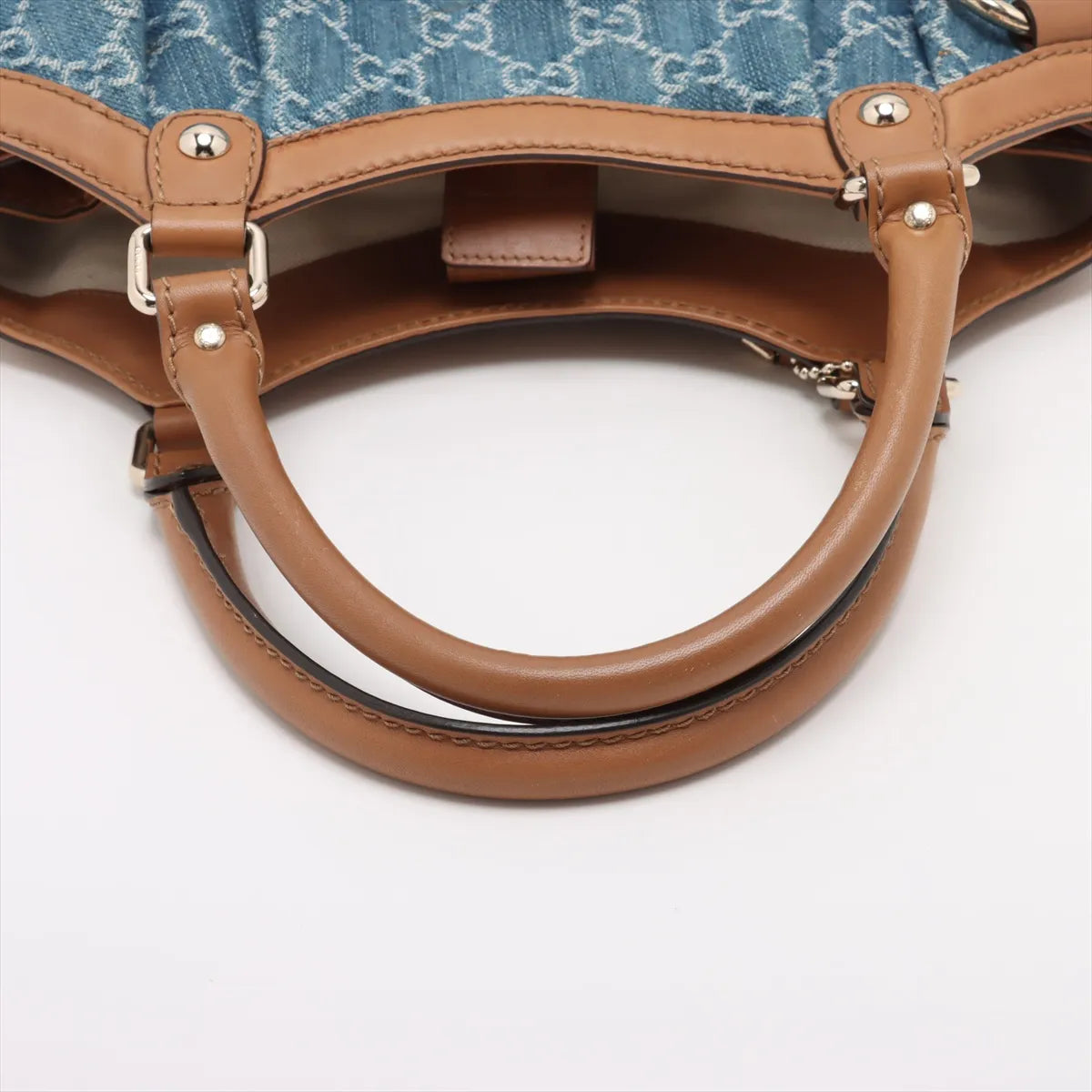 Gucci GG Logo Denim Leather Handbag Blue