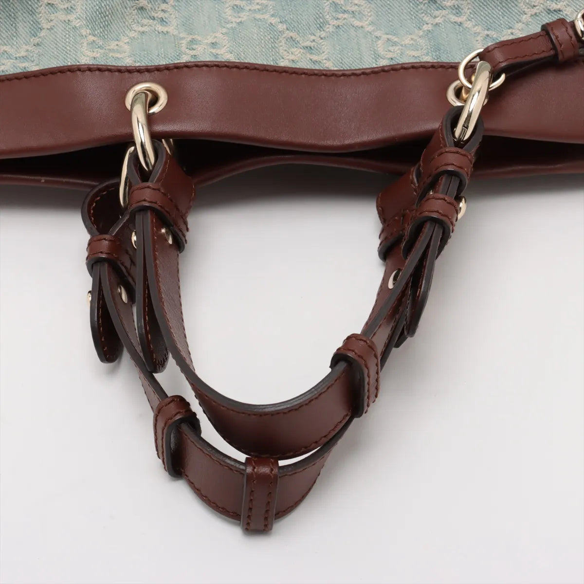 Gucci GG Logo Denim Leather Two-Way Shoulder Bag Blue x Brown