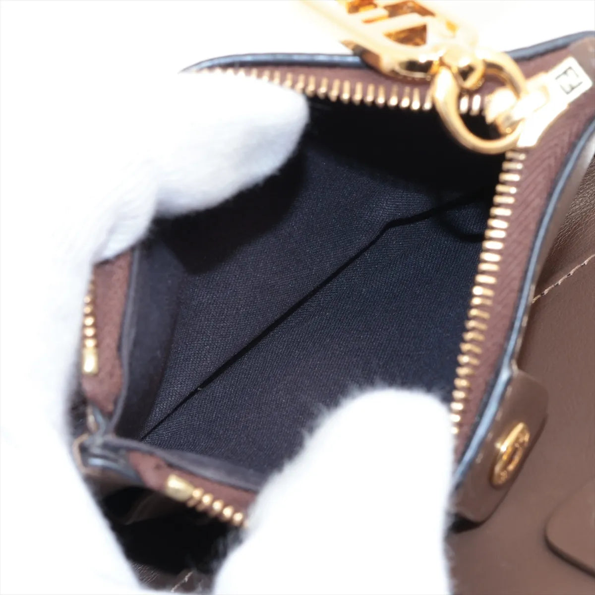 Fendi FF Logo Leather Compact Wallet Brown