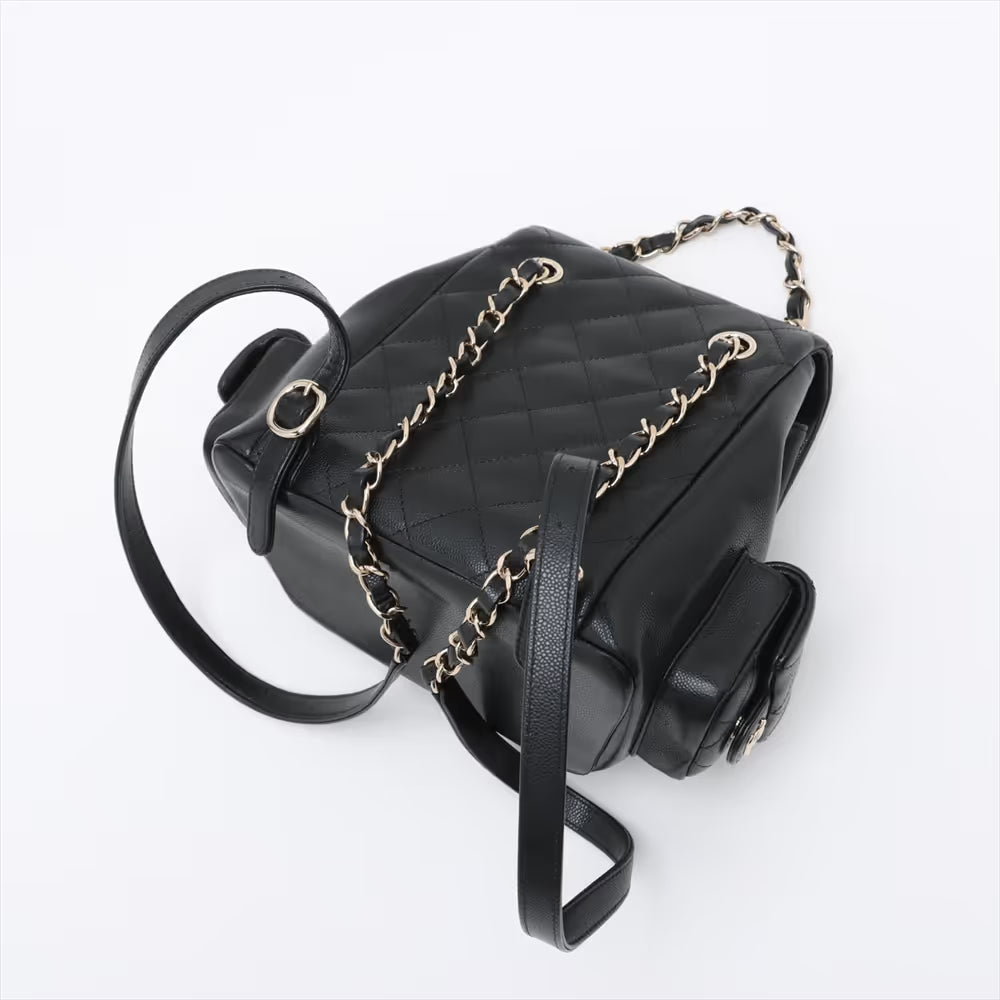 Chanel CC Logo Matelasse Caviar Skin Chain Backpack Black