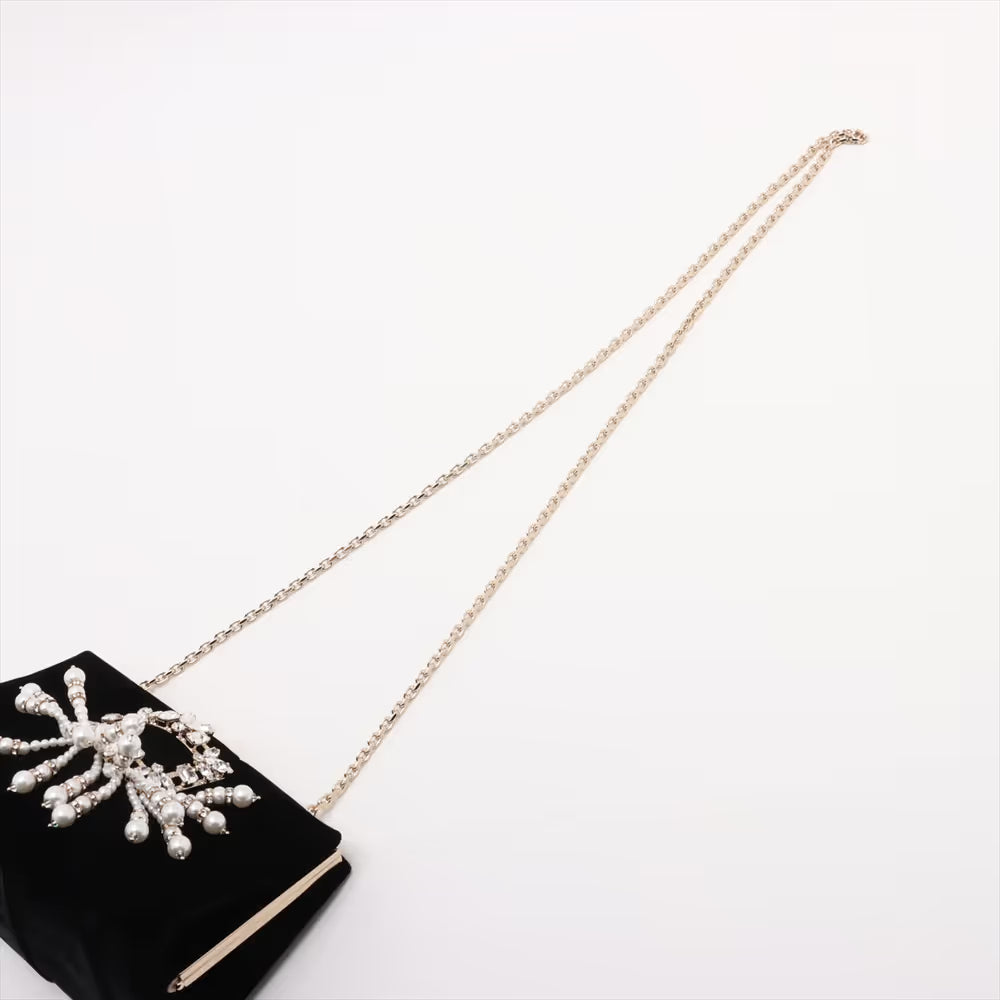 Roger Vivier Velour Rhinestone Pearl Chain Shoulder Bag Black