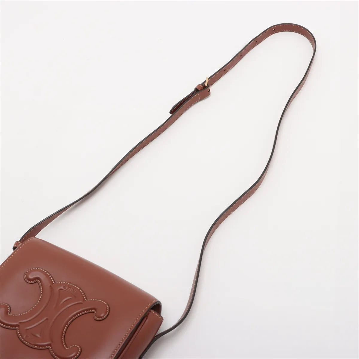 Celine Folco Triomphe Leather Shoulder Bag Brown