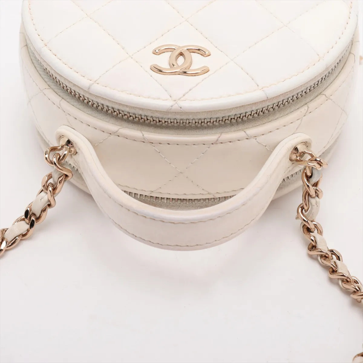 Chanel CC Logo Matelasse Leather Two-Way Round Shoulder Bag White