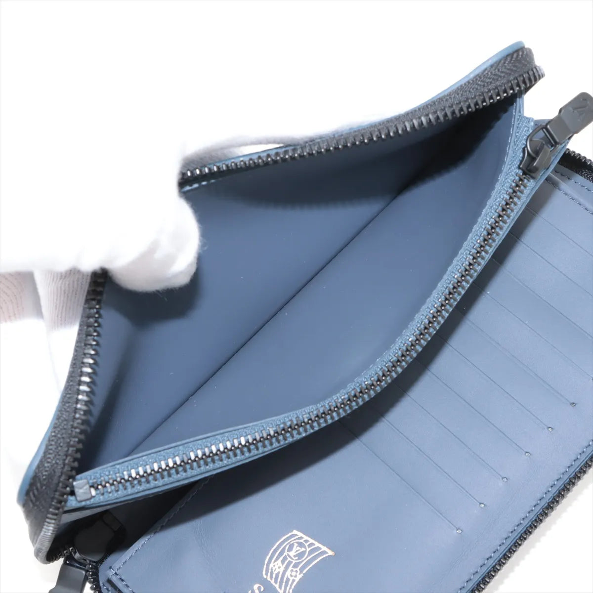 Louis Vuitton Monogram Shadow Zippy Vertical Wallet Navy River Blue