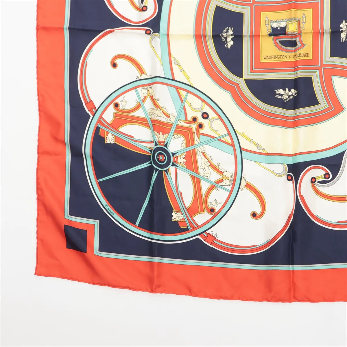 Hermes Carre 90 Washington Carriage Scarf Silk Red x Multicolor