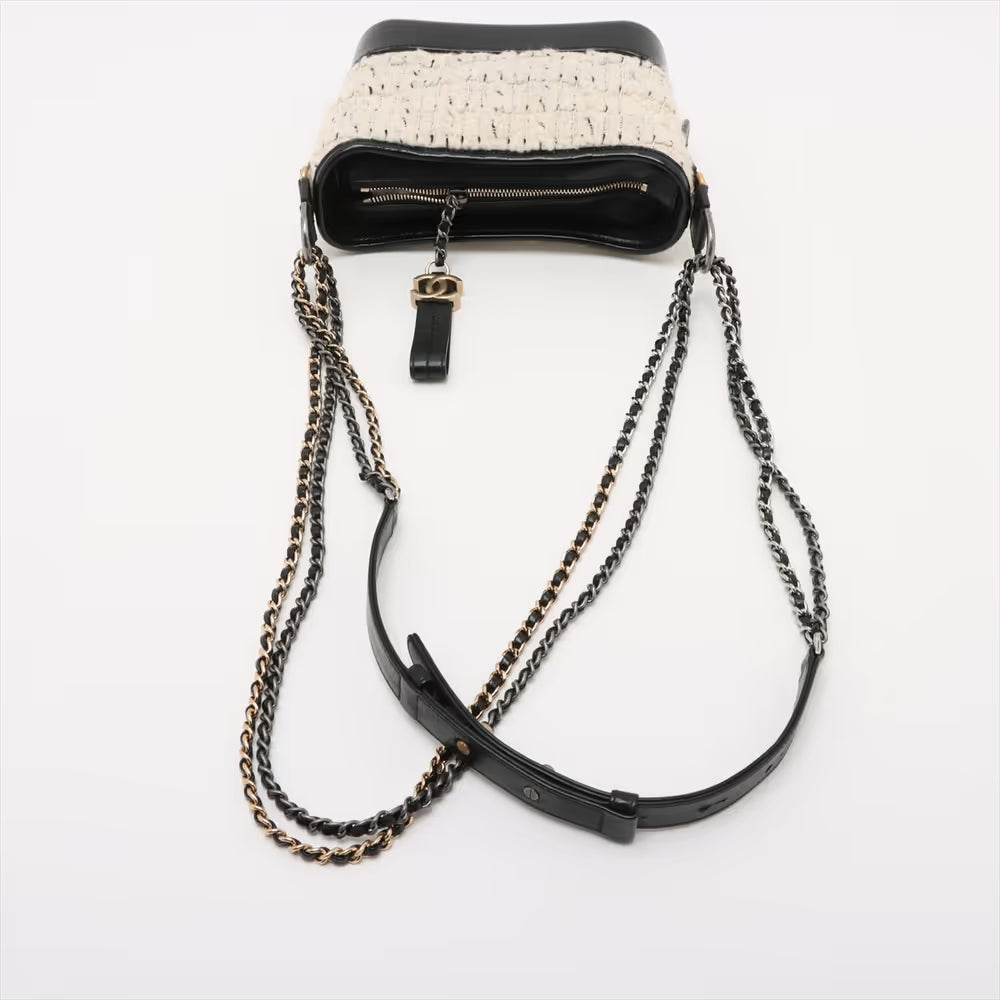 Chanel Matelasse Gabrielle Doo Tweed Leather Chain Shoulder Bag Black x White