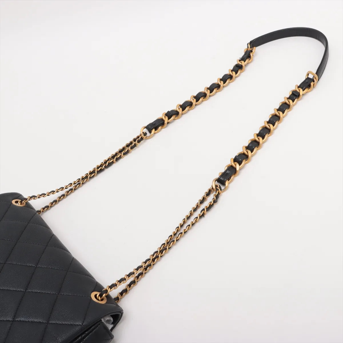 Chanel Matelasse Caviar Skin Single Flap Double Chain Bag Black