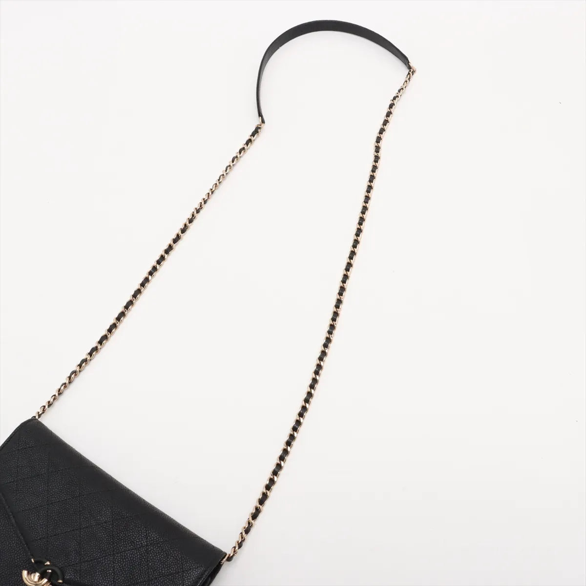 Chanel CC Logo Caviar Skin Chain Wallet Bag Black