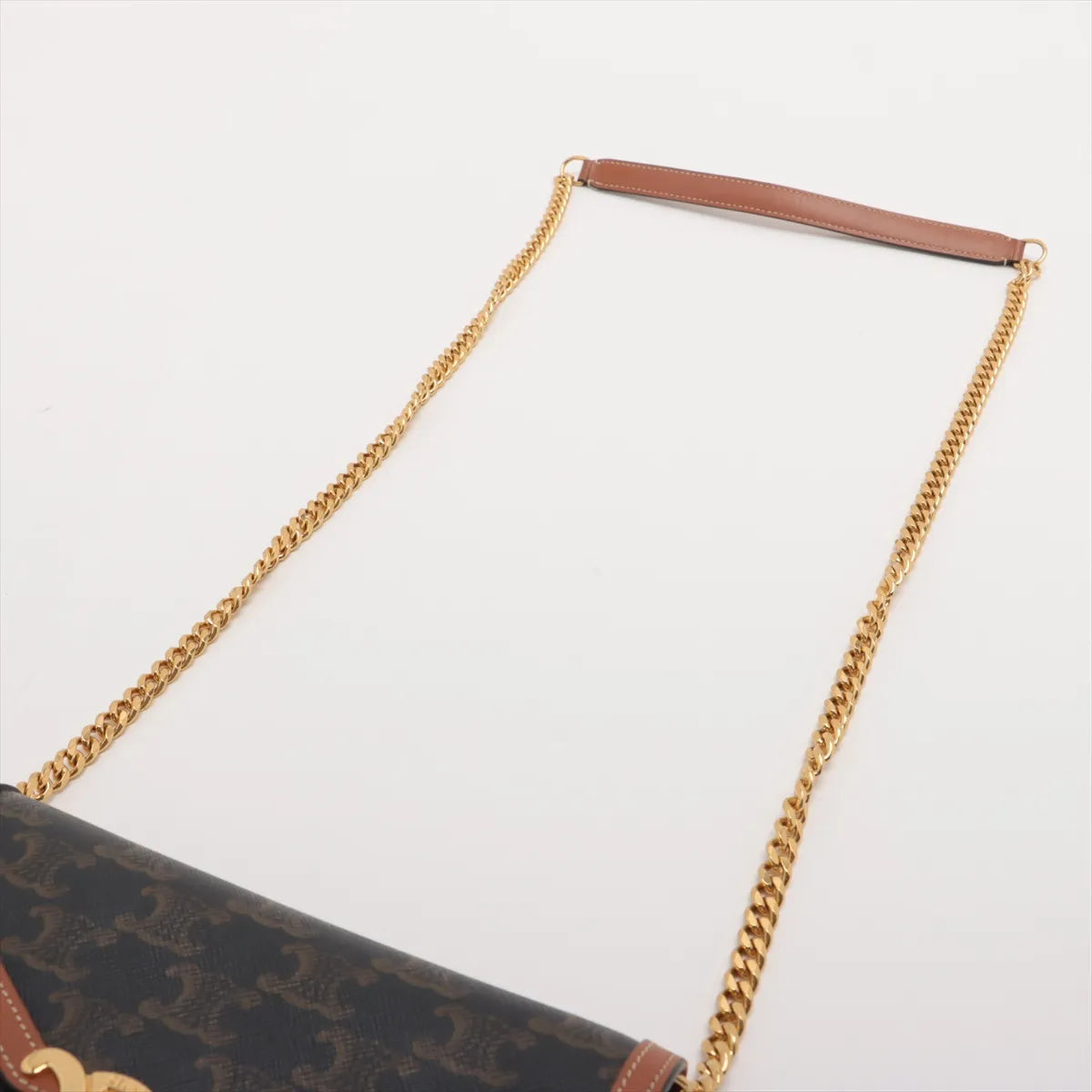 Celine Triomphe Leather Chain Shoulder Bag Brown
