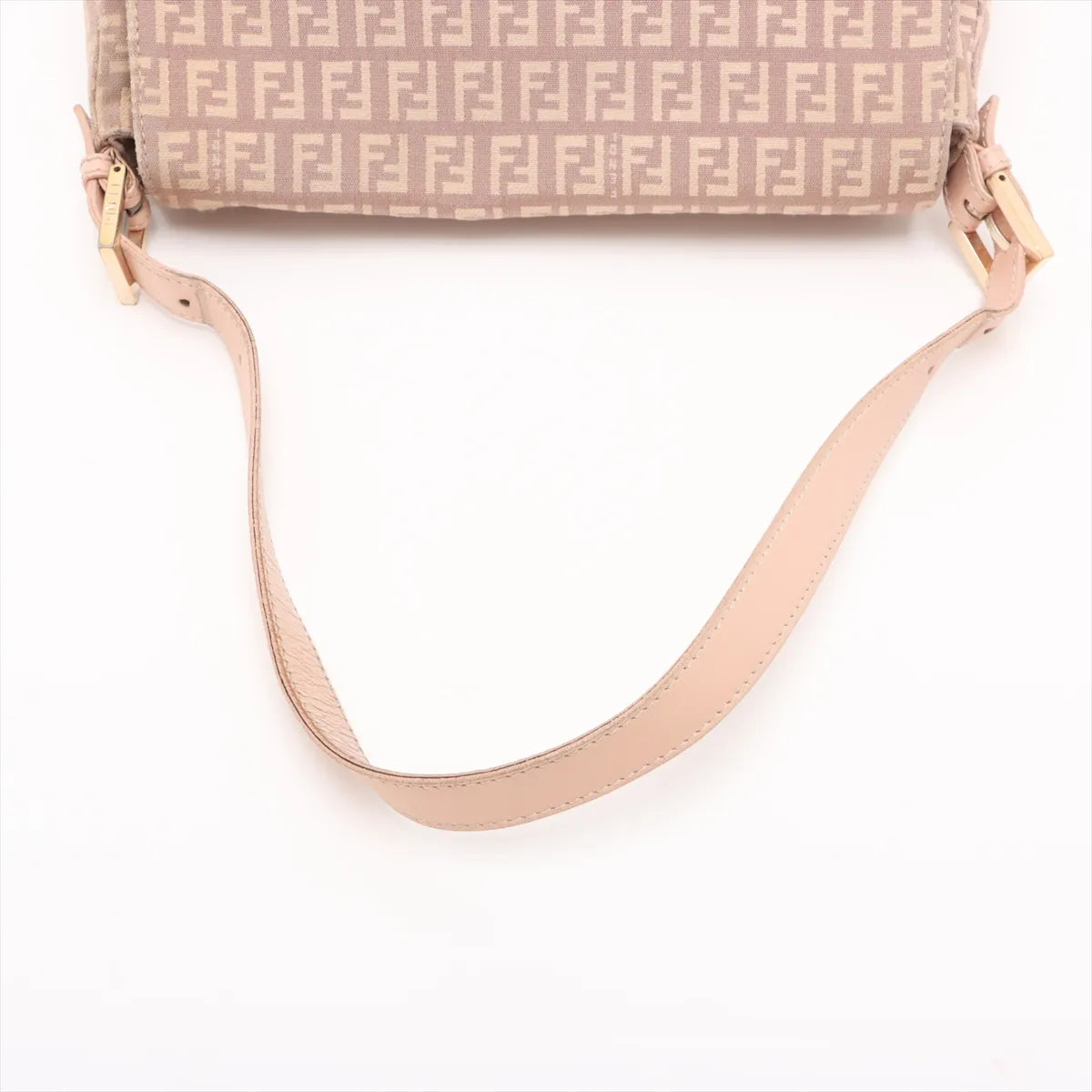 Fendi Zucchino Mamma Baguette Canvas Leather Shoulder Bag Pink x Beige