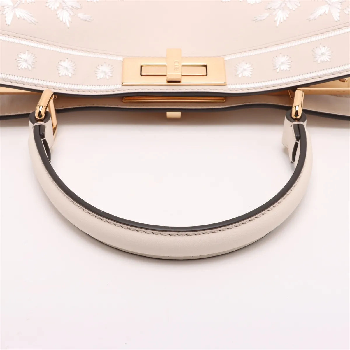 Fendi Peekaboo ISeeU Medium Leather Embroidery Two-Way Handbag Beige