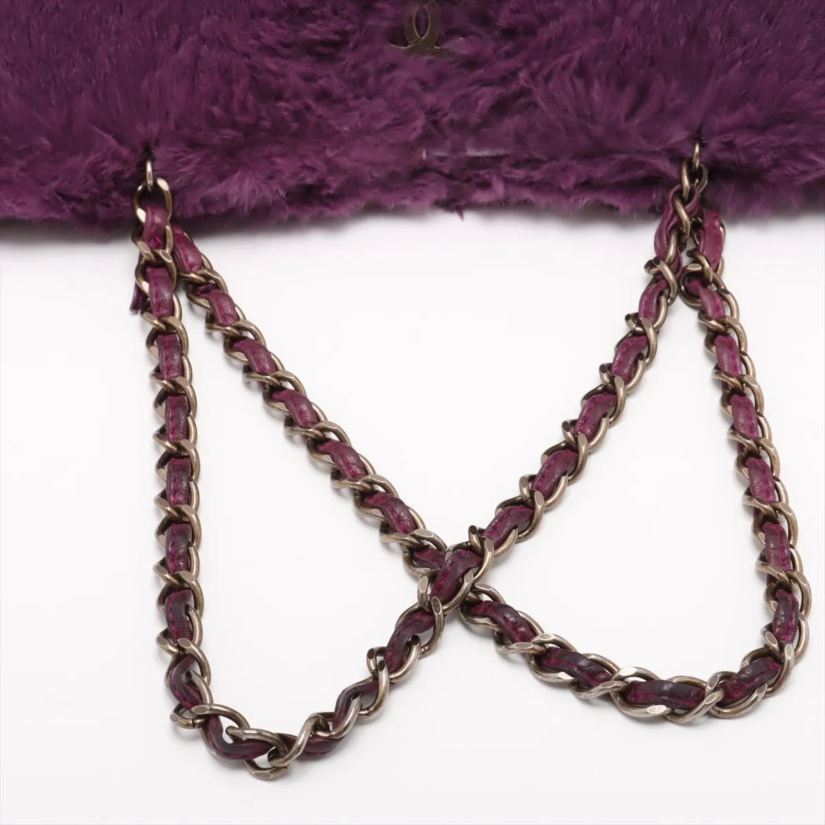 Chanel CC Logo Fur Chain Tote Bag Purple