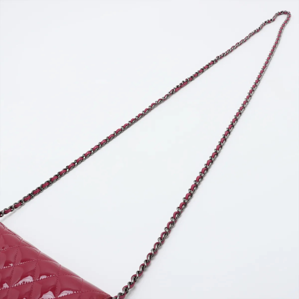 Chanel CC Logo Matelasse Patent Leather Chain Wallet Bag Pink