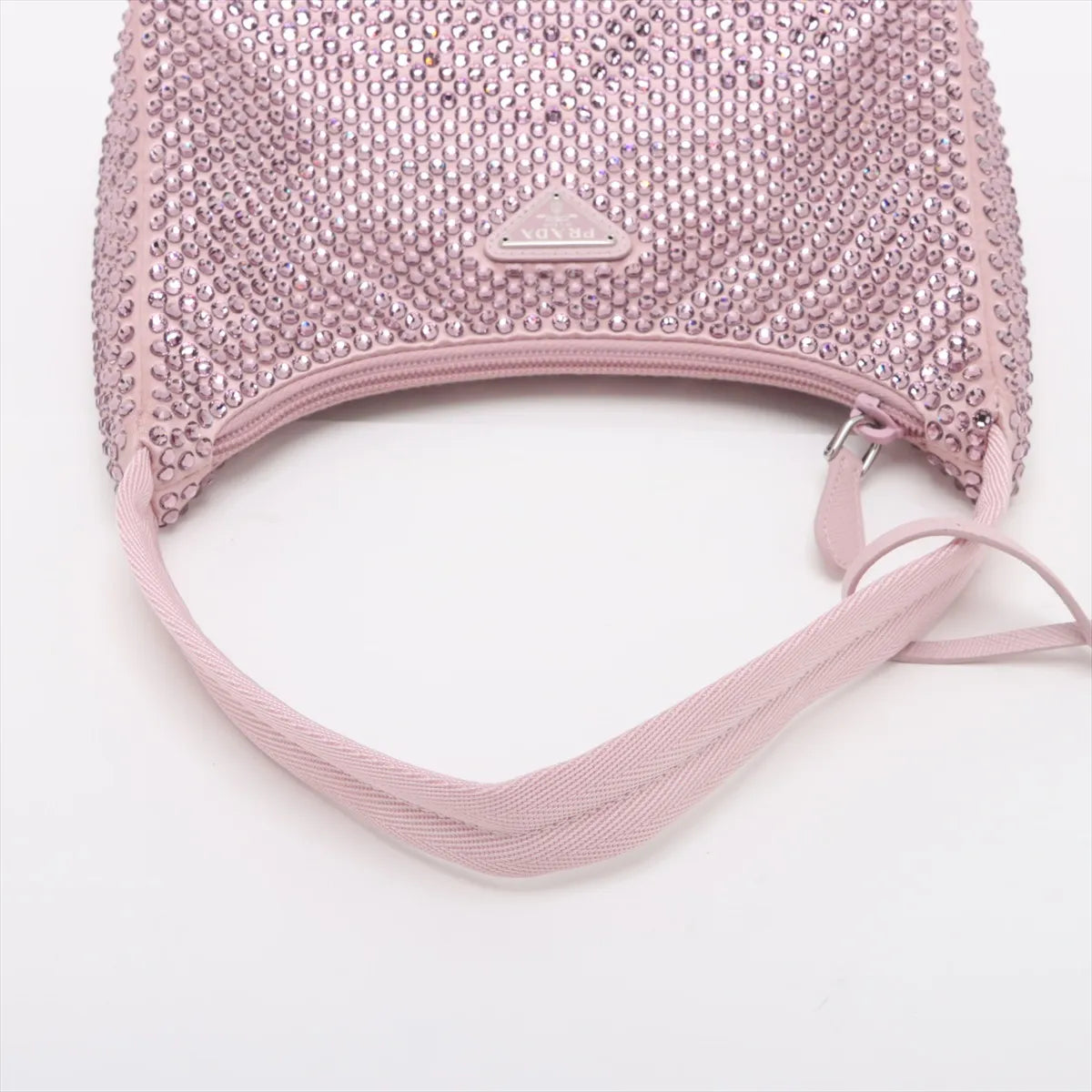 Prada Re-edition Satin x Rhinestone Shoulder Bag Pink