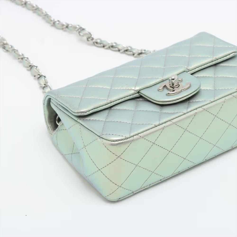 Chanel CC Logo Mini Matelasse 20 Leather Single Flap Single Chain Bag Silver