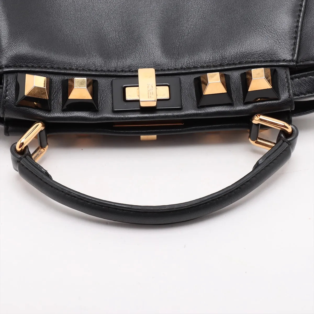 Fendi Mini Peek-a-boo Studded Leather Two-Way Shoulder Bag Black