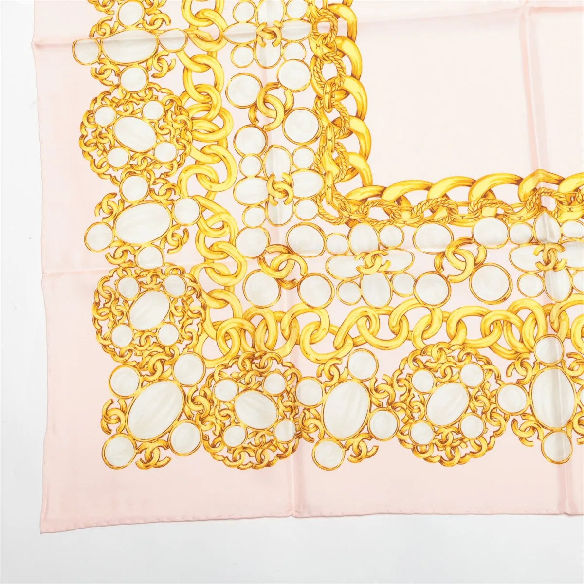 Chanel CC Logo Chain Silk Scarf Pink