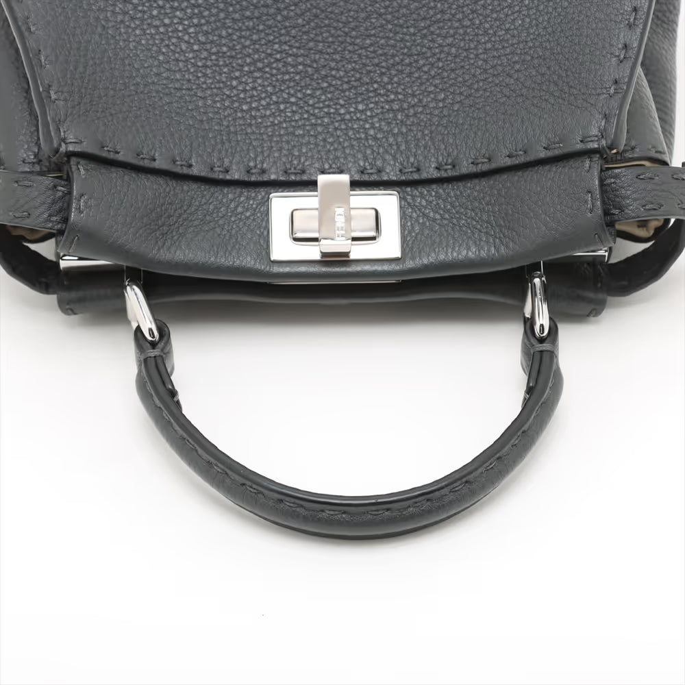 Fendi Selleria Mini Peek-a-boo Leather Two-Way Handbag Gray