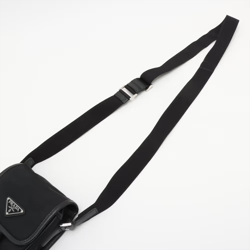 Prada Tessuto Nylon Leather Shoulder Bag Black