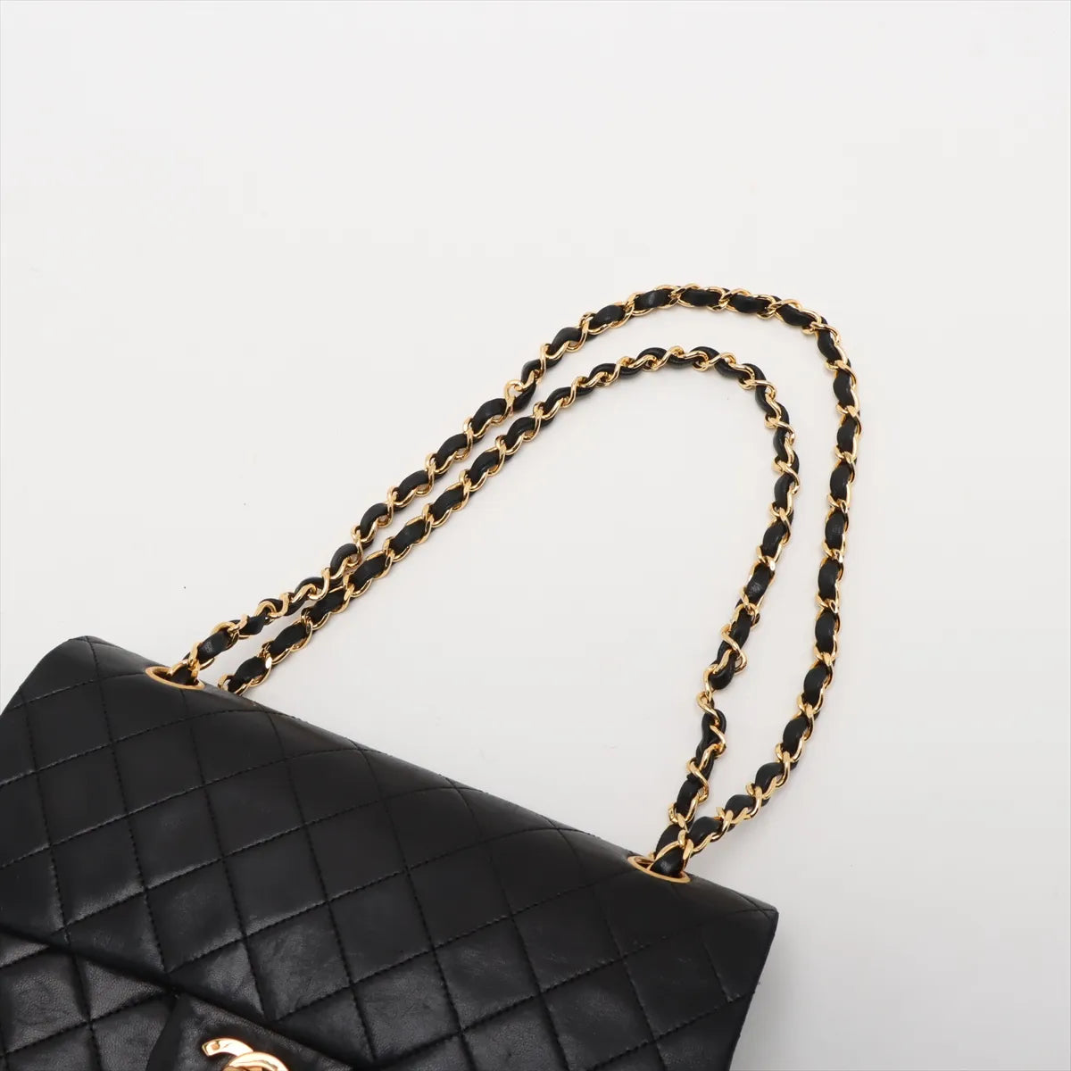 Chanel CC Logo Matelassé Lambskin Double Flap Double Chain Bag Black