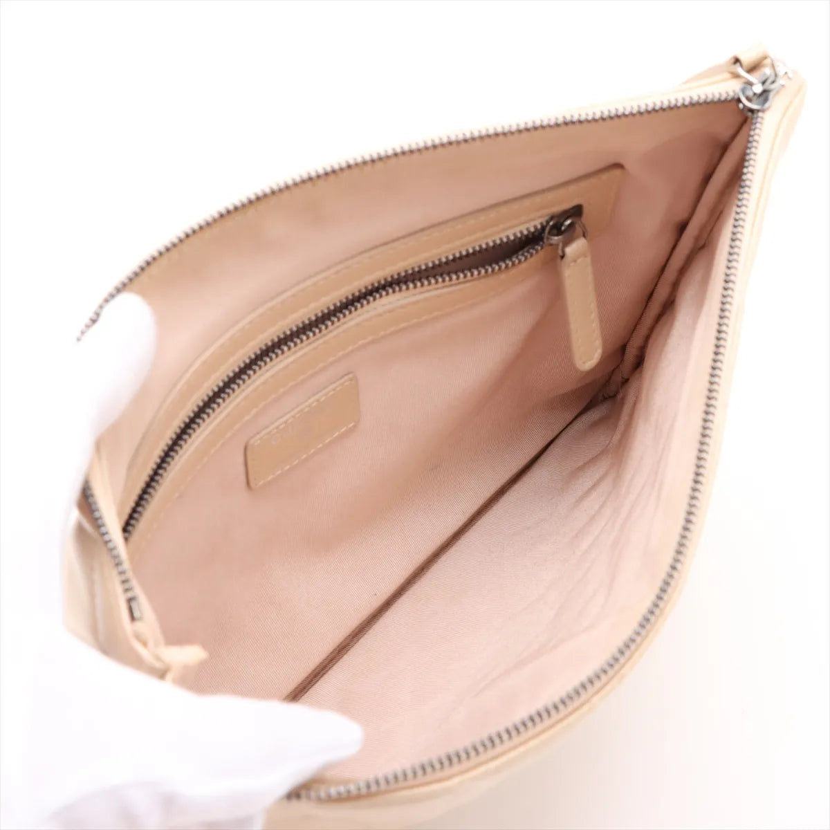 Chanel CC Logo Matelasse Lambskin Clutch Bag Beige