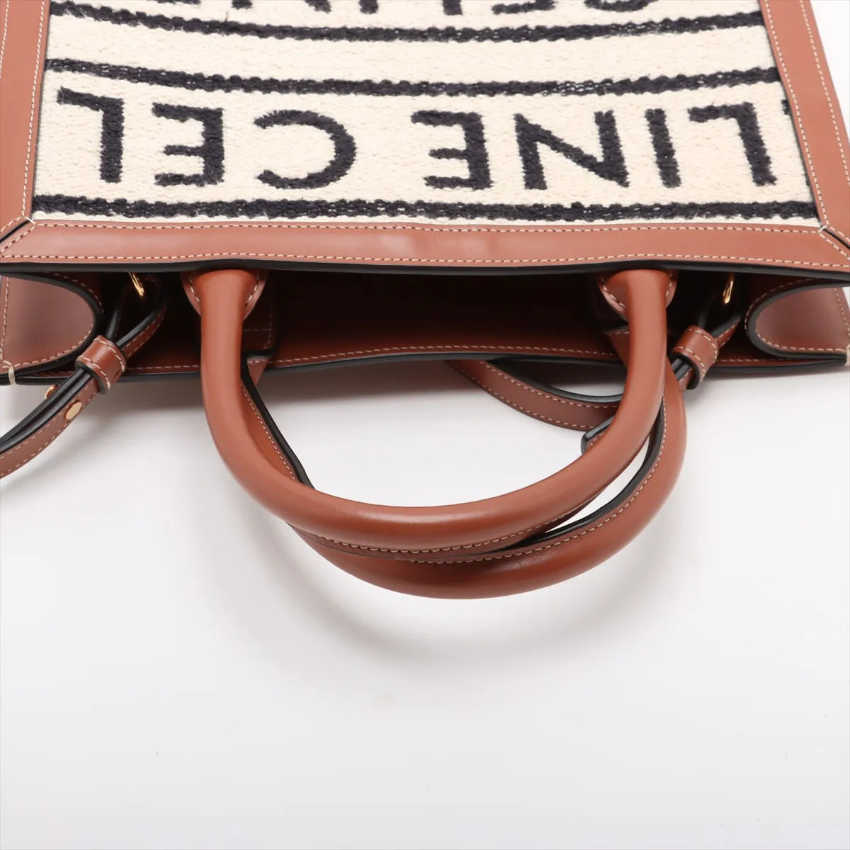 Celine Monogram Cloth Vertical Cabas Tote Shoulder Bag Beige x Brown