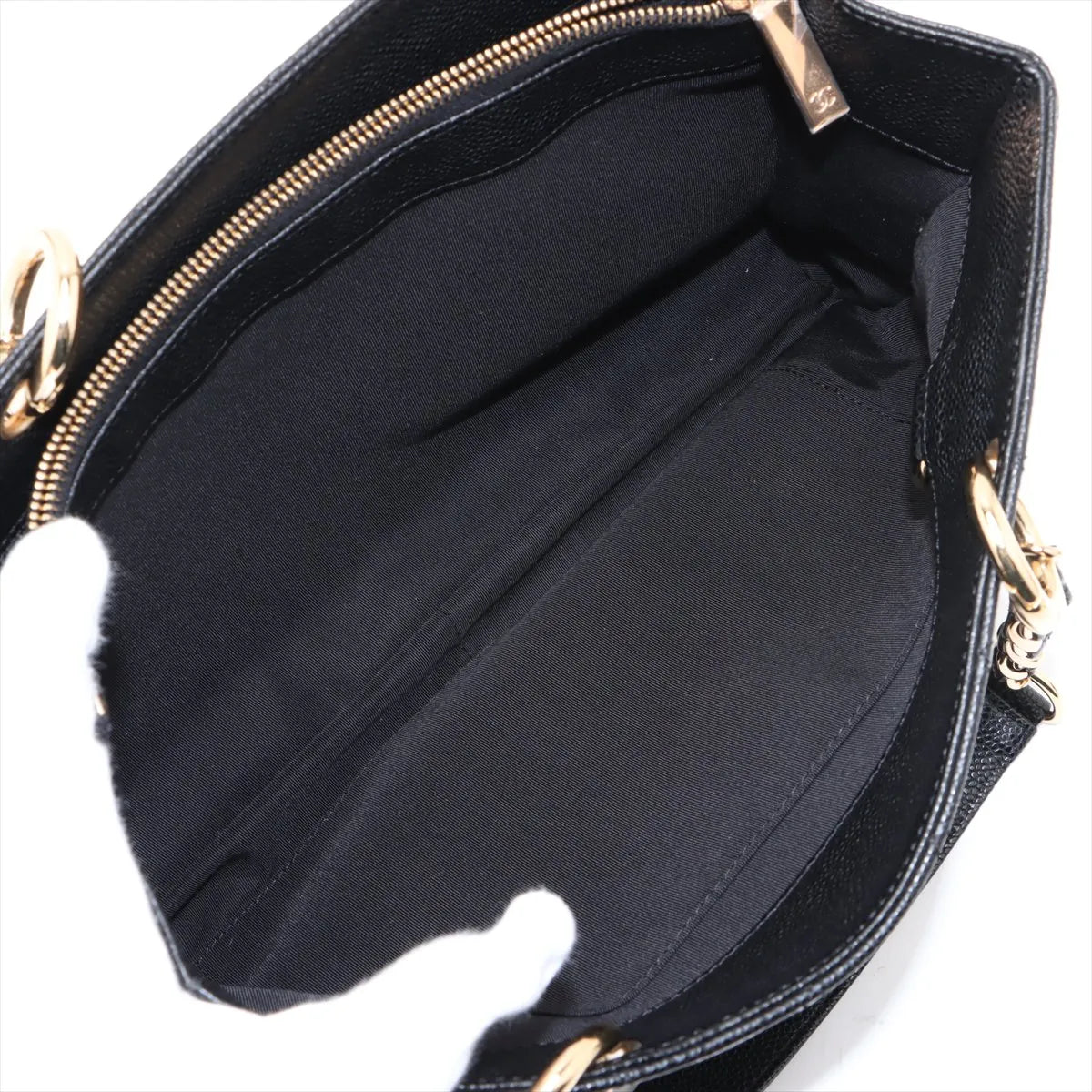Chanel CC Logo GST Caviar Skin Chain Tote Bag Black