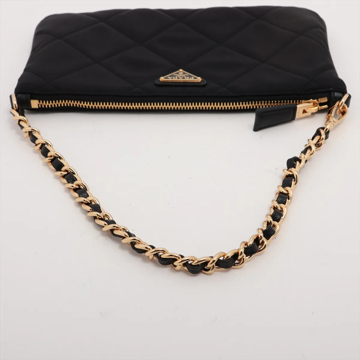 Prada Tessuto Nylon Leather Chain Shoulder Bag Black