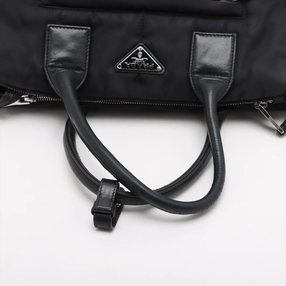 Prada Tessuto Bomber Nylon Leather Handbag Black