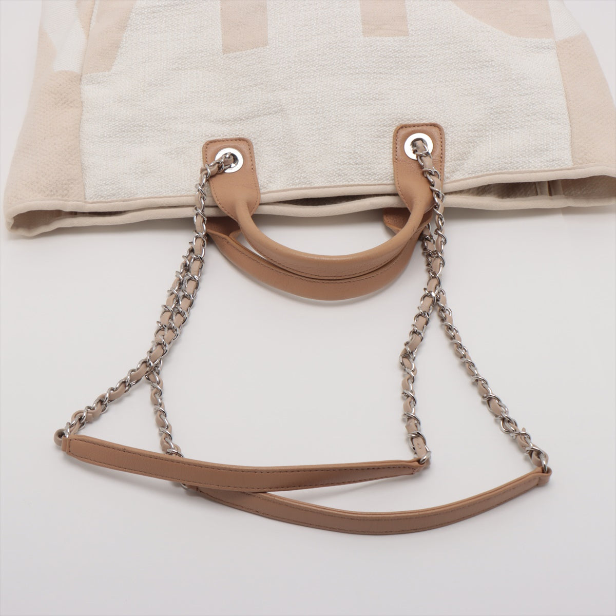 High Quality Chanel Canvas Deauville Tote Bag Light Beige