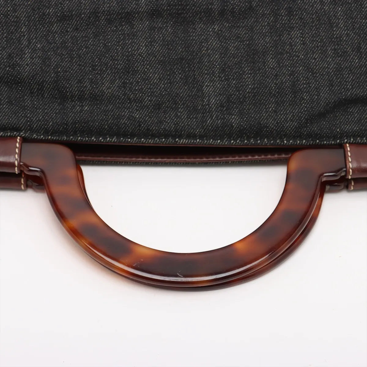 Chanel CC Logo Denim Tortoiseshell Top Handle Bag Black