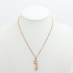 Chanel CC Logo Rhinestone with Bell Pendant  Necklace