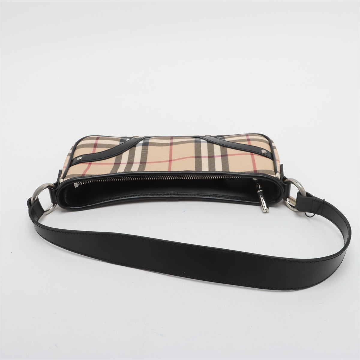 Burberry Nova Check Leather Baguette Bag Beige×Black