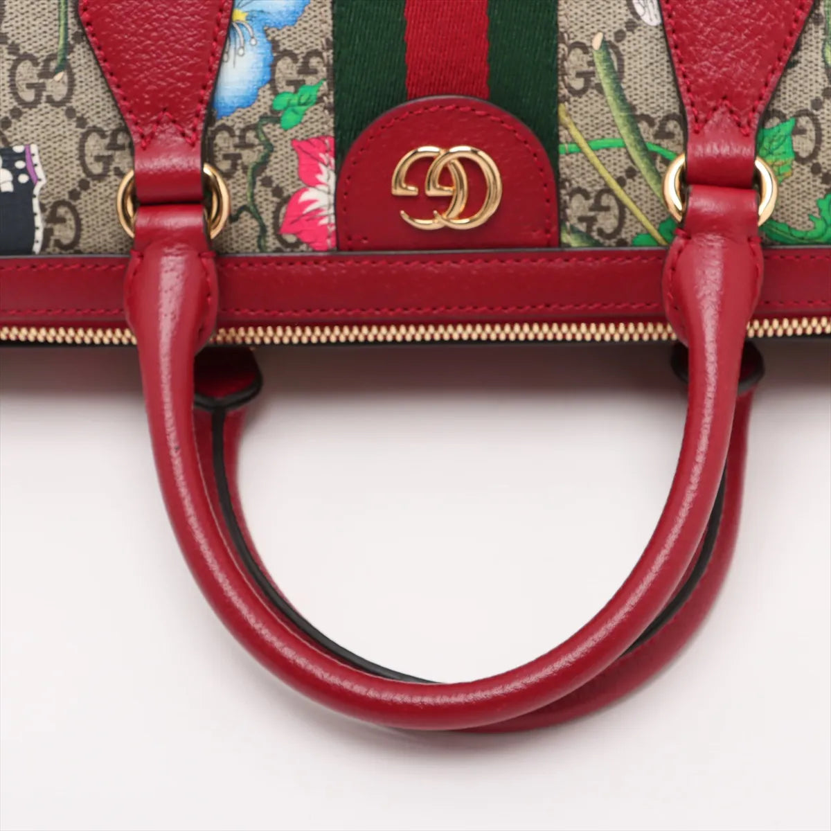 Gucci GG Floral Leather Two-Way Shoulder Bag Beige x Red