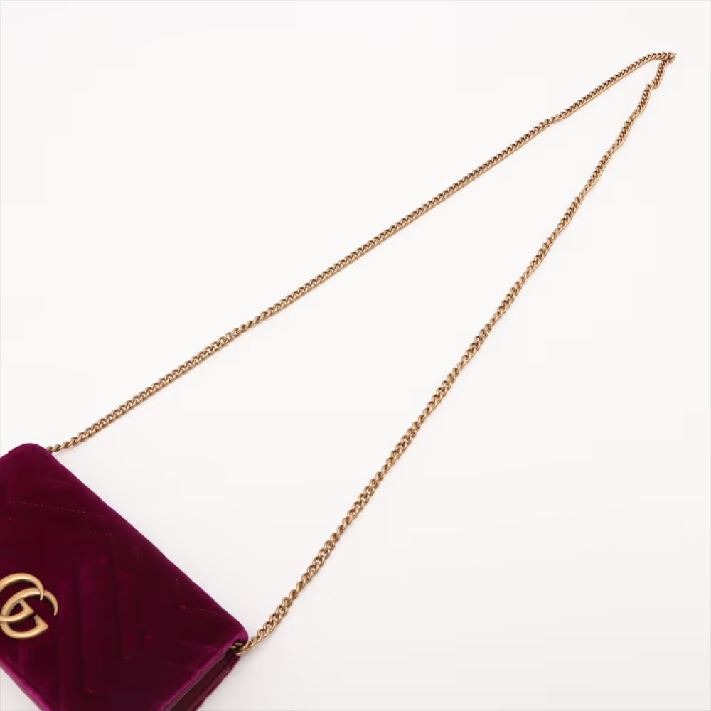 Gucci GG Marmont Velour Leather Chain Shoulder Bag Purple