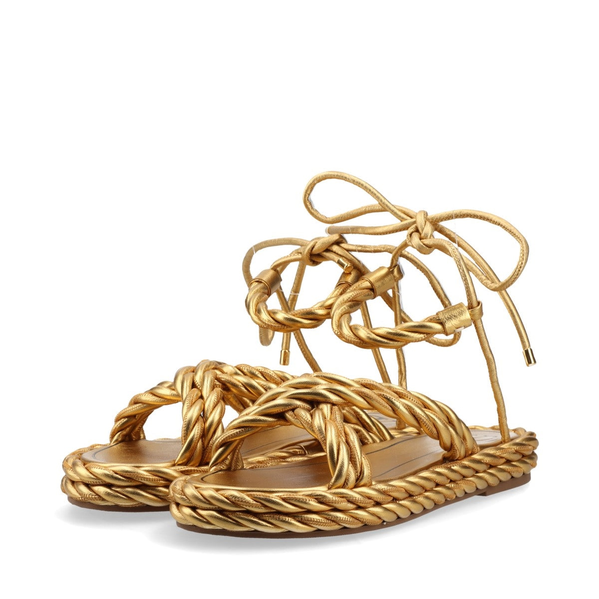 Valentino Garavani Patent Leather Twist Criss Cross Sandal Gold