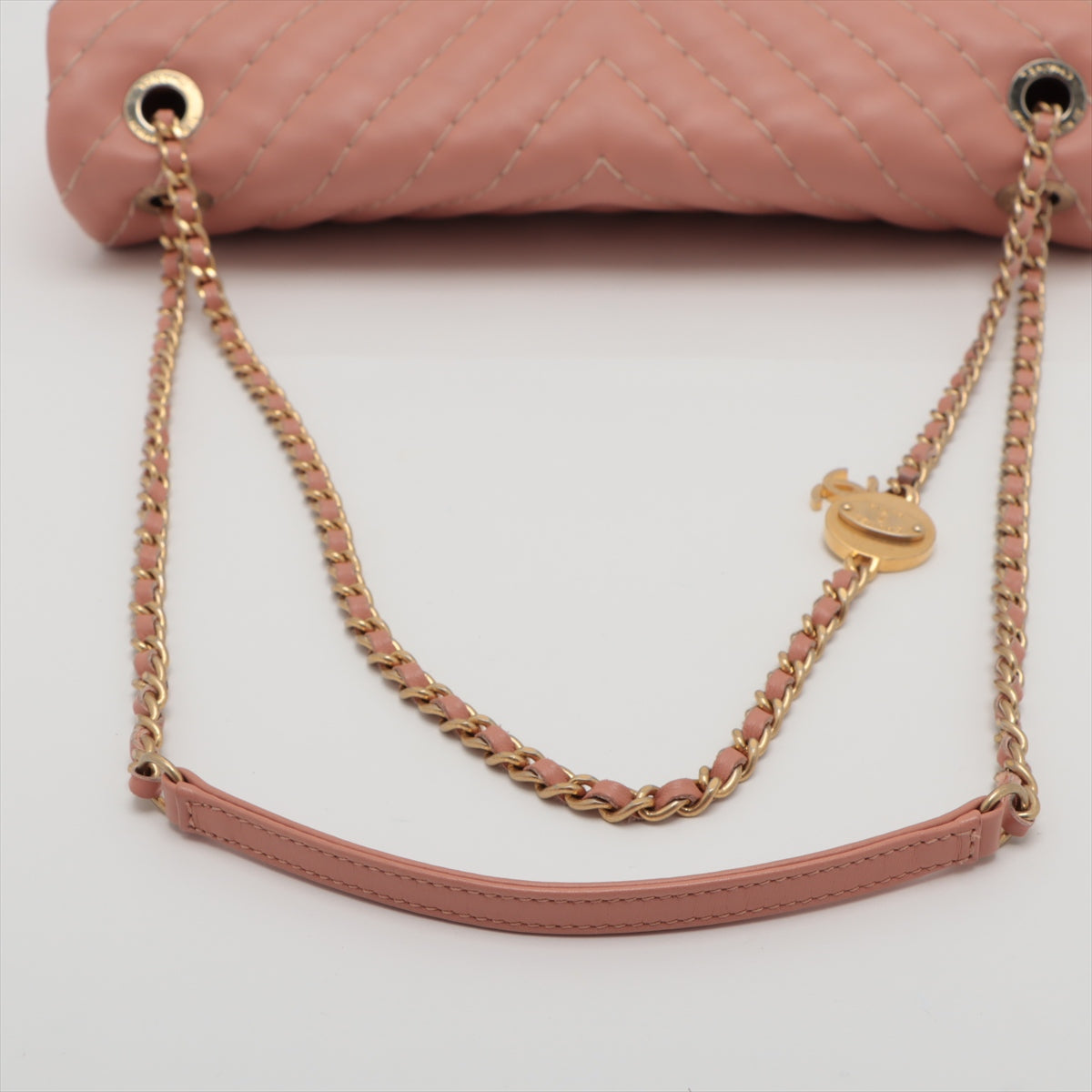 Chanel CC Logo V Stitch Lambskin Single Flap Double Chain Bag Salmon Pink