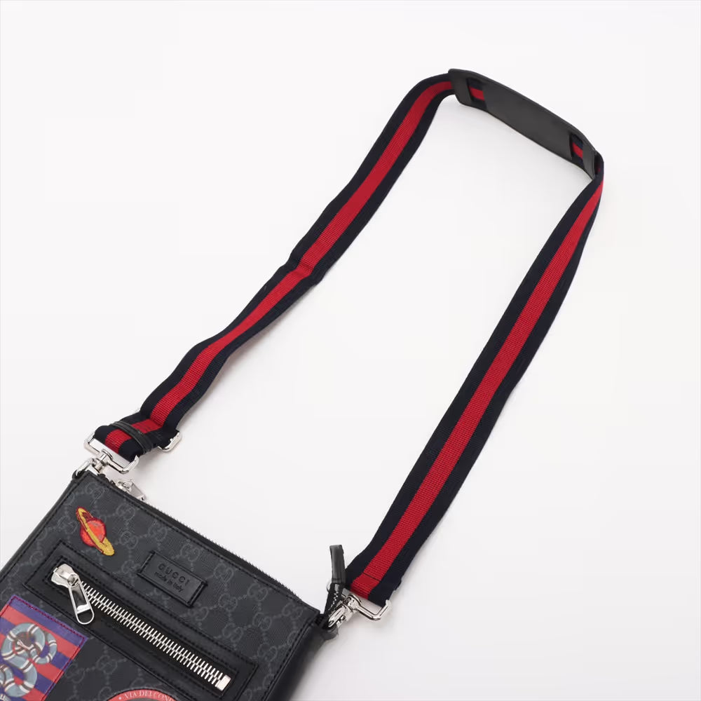 Gucci GG Supreme Patches Leather Messenger Bag Black