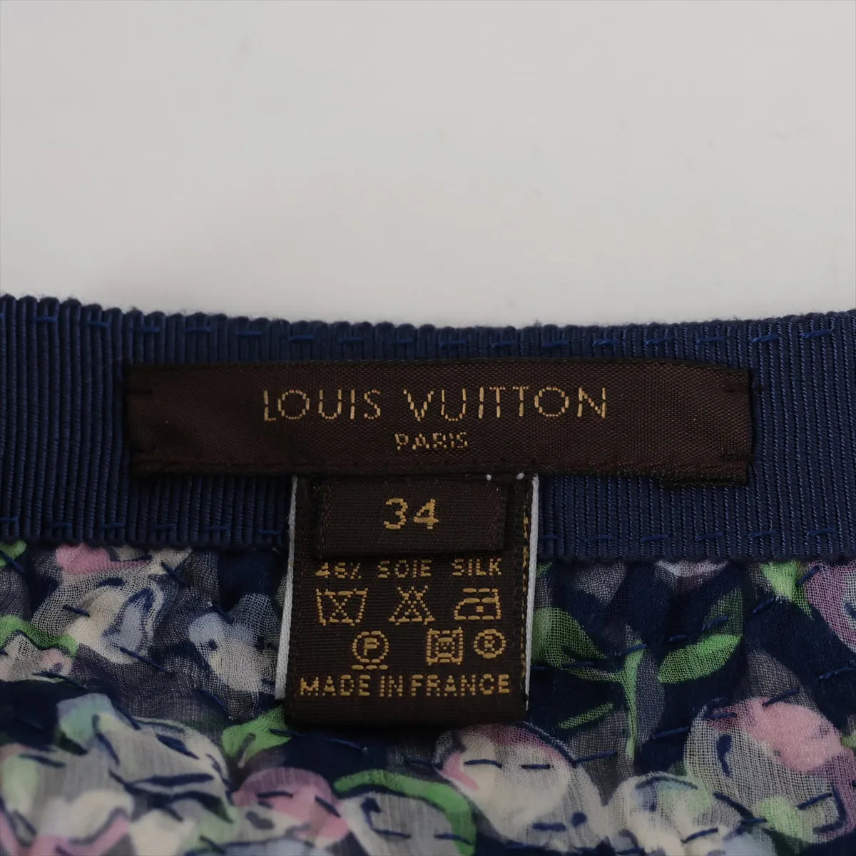Louis Vuitton Floral Silk Acetate Skirt Navy Blue
