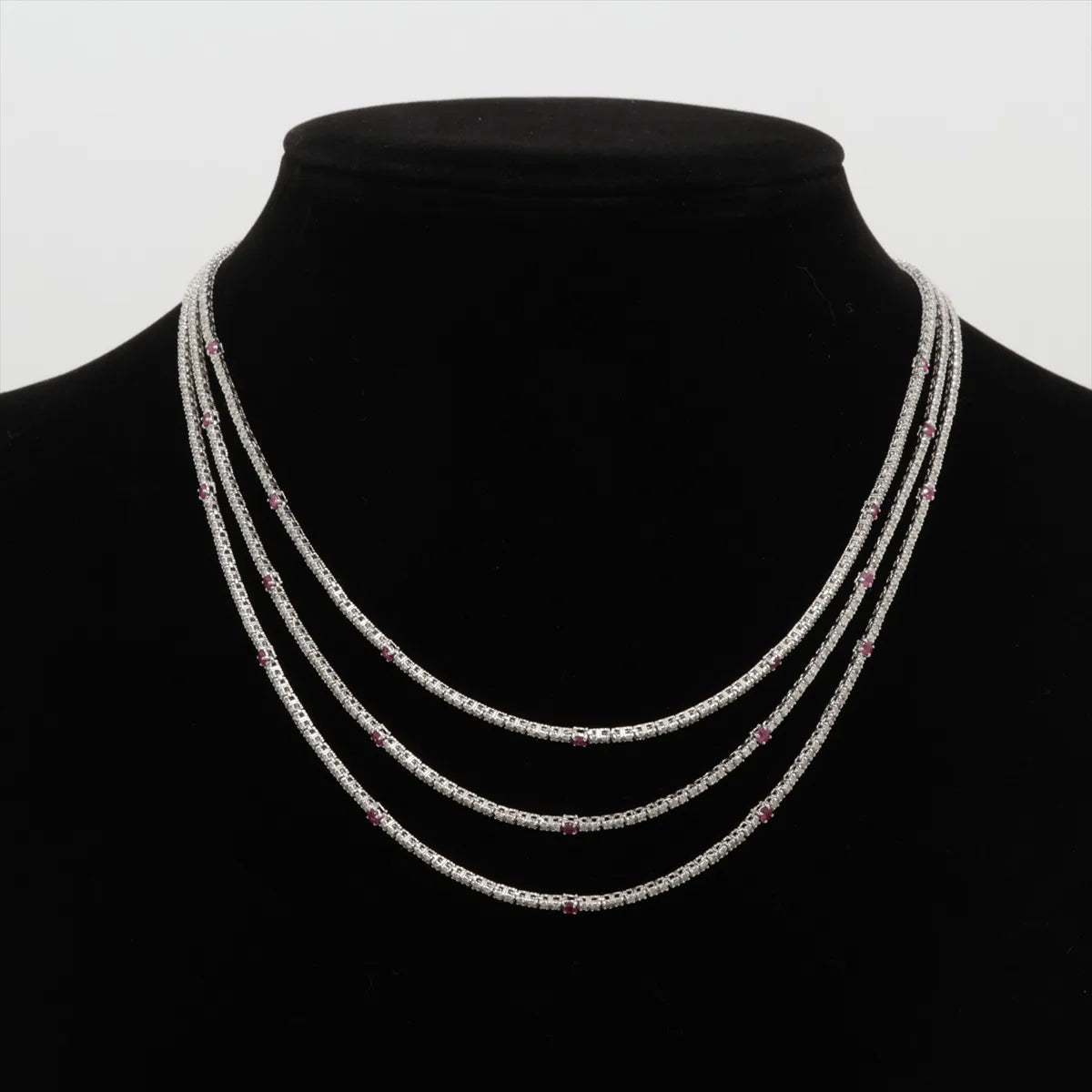 Ruby Diamond Station Layered Necklace White Gold