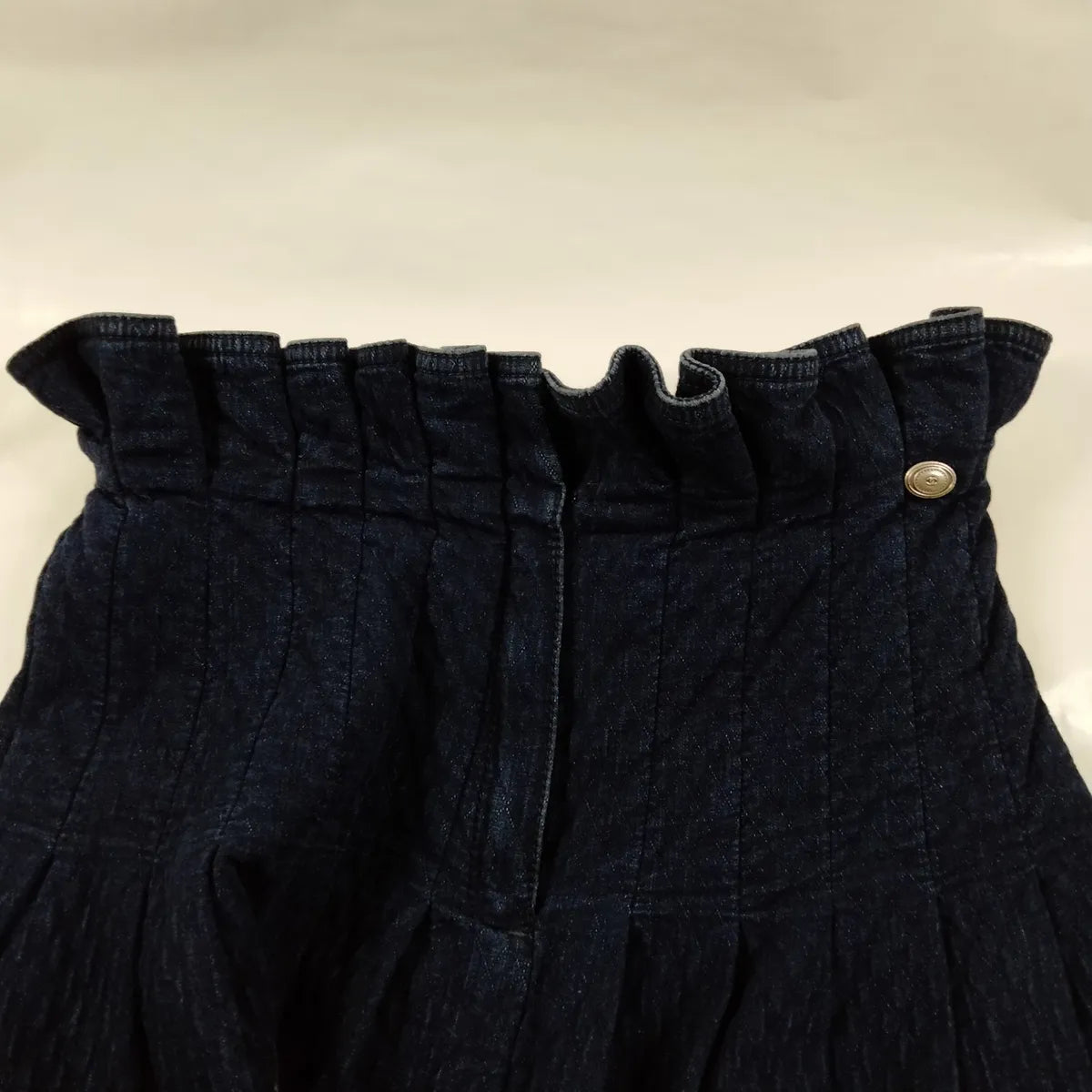 Chanel Ruffled Waist Quilted Cotton Skirt Dark Blue