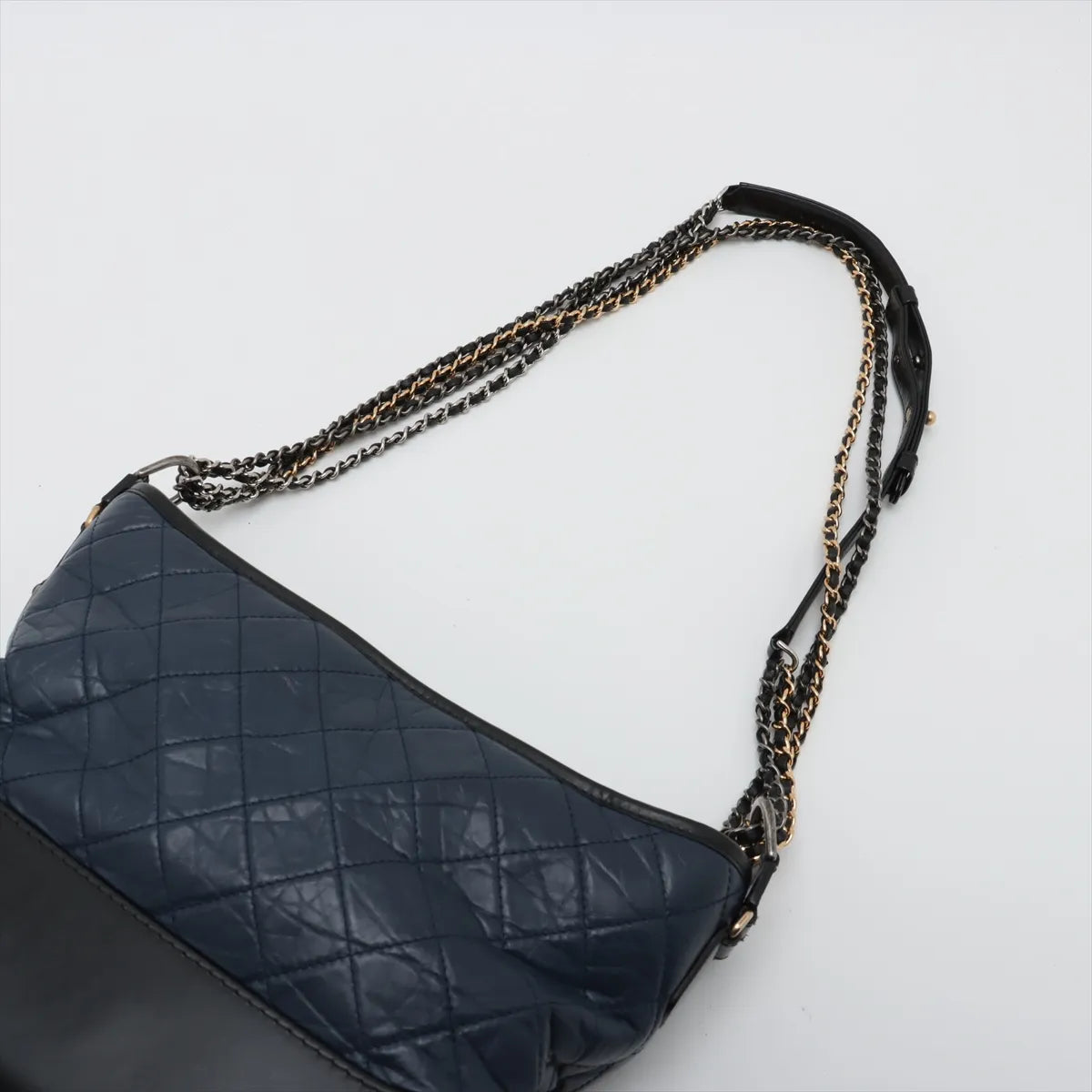 Chanel Vintage Gabrielle Doo Calf Chain Shoulder Bag Navy Blue x Black