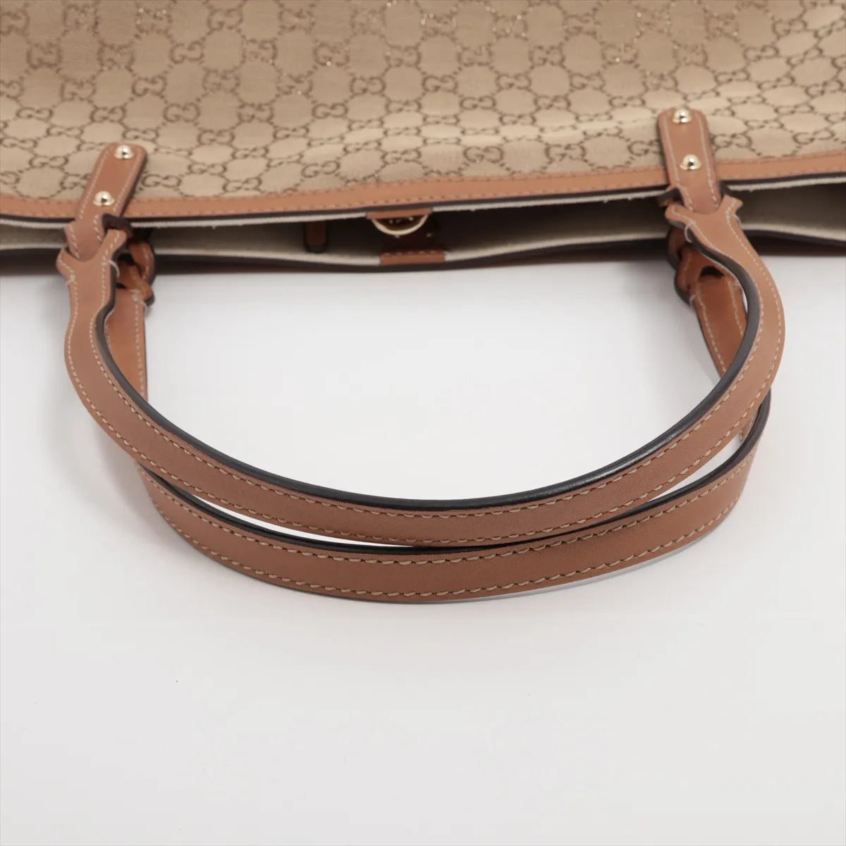Gucci GG Canvas Leather Tote Bag in Beige Brown