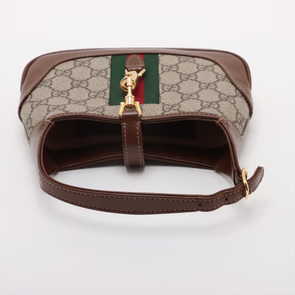 Gucci Jackie 1961 GG Supreme Leather Shoulder Bag Brown x Beige