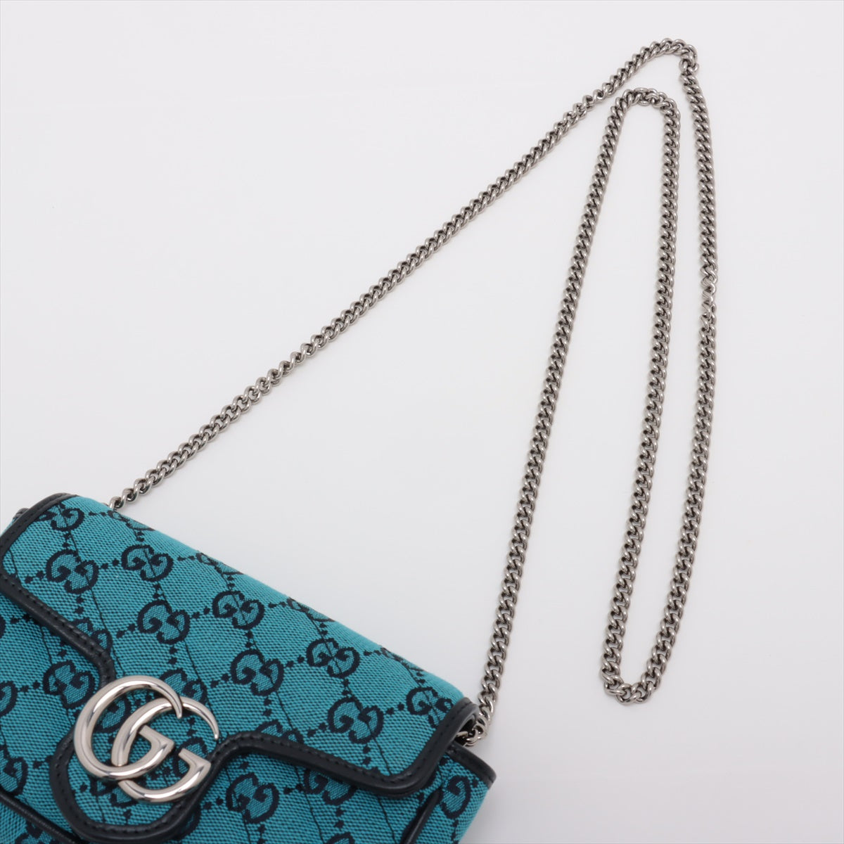 Gucci GG Marmont Canvas Leather Chain Shoulder Bag Blue