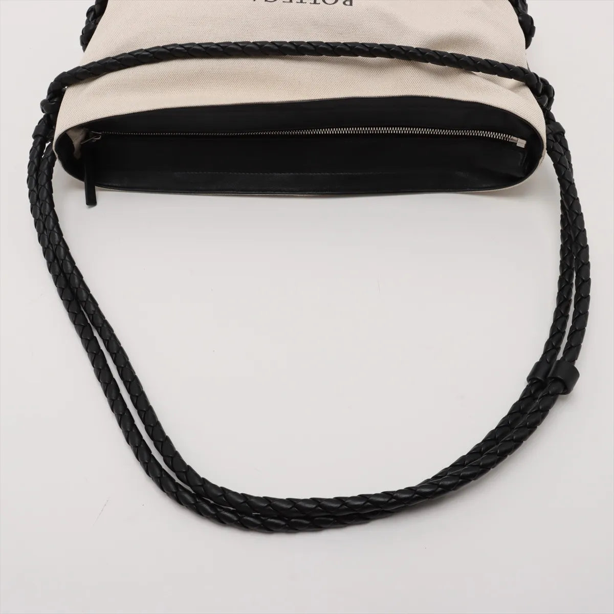 Bottega Veneta Vintage Canvas Leather Shoulder Bag Beige