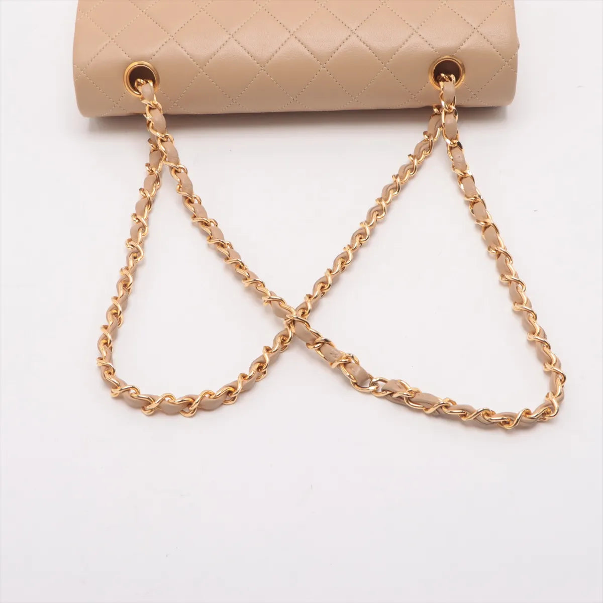 Chanel Matelasse Lambskin Double Flap Double Chain Bag Beige
